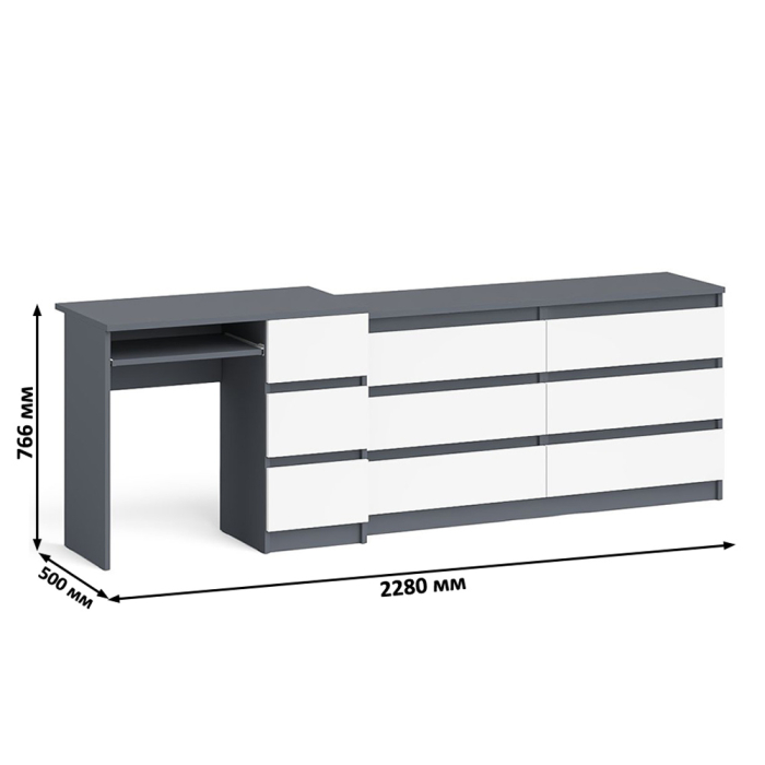Домашние кабинеты, Комод 1380 6-ть ящиков Мори с однотумбовым столом компьютерным МС-6 правым