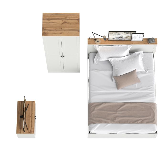 Спальные гарнитуры, Кровать с ортопедическим основанием Остин и шкаф-комод для одежды с тумбой с дверками