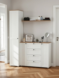 Шкаф-пенал с полками и вешалкой для верхней одежды с комодом и полкой Остин