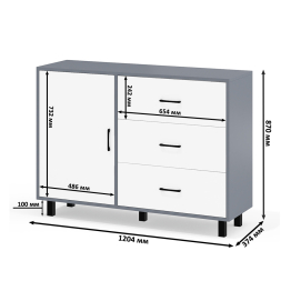 Комод-тумба три ящика и дверка РВК 122-1204