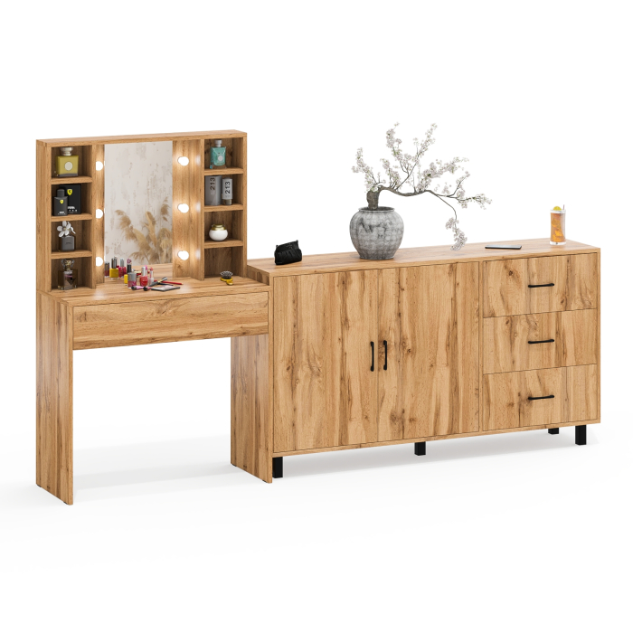 С зеркалом, Косметический cтол с подсветкой и ящиком 115 и комод 123-1604