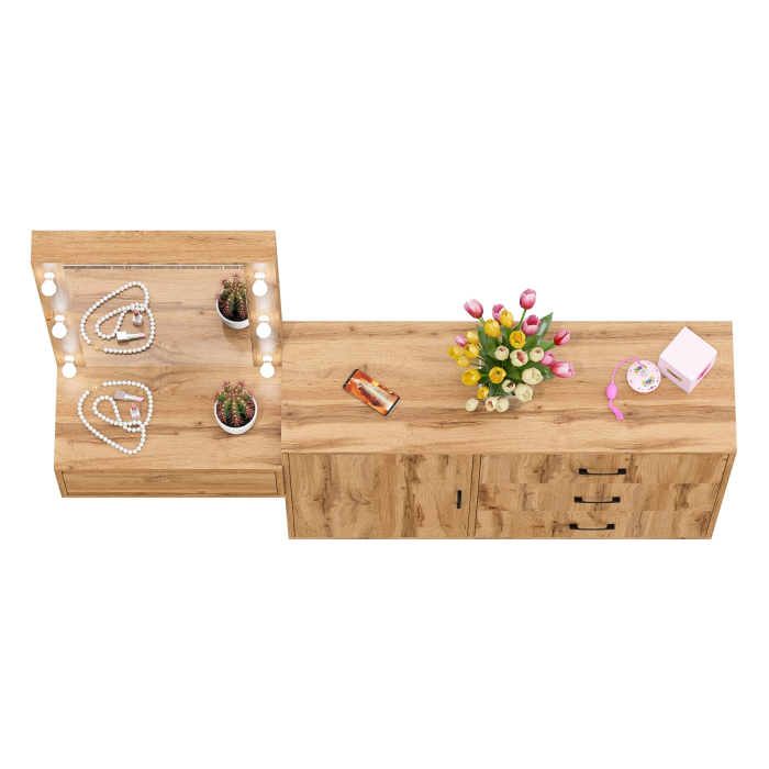 Туалетные столики, Комод с дверками и ящиками 122-1204 и косметический столик навесной с подсветкой