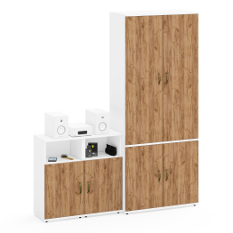 Широкий шкаф для одежды Лидер-8 и две тумбочки с нишей и полкой за дверкой