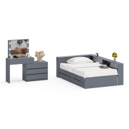 Туалетный столик для спальни с подсветкой 110 и Ксения кровать 1200 с ящиками и прикроватный блок