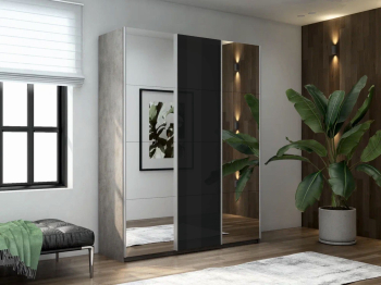 Шкаф-купе Прайм 3-х дверный Зеркала/Стекло черное/Доводчики 210х57х230