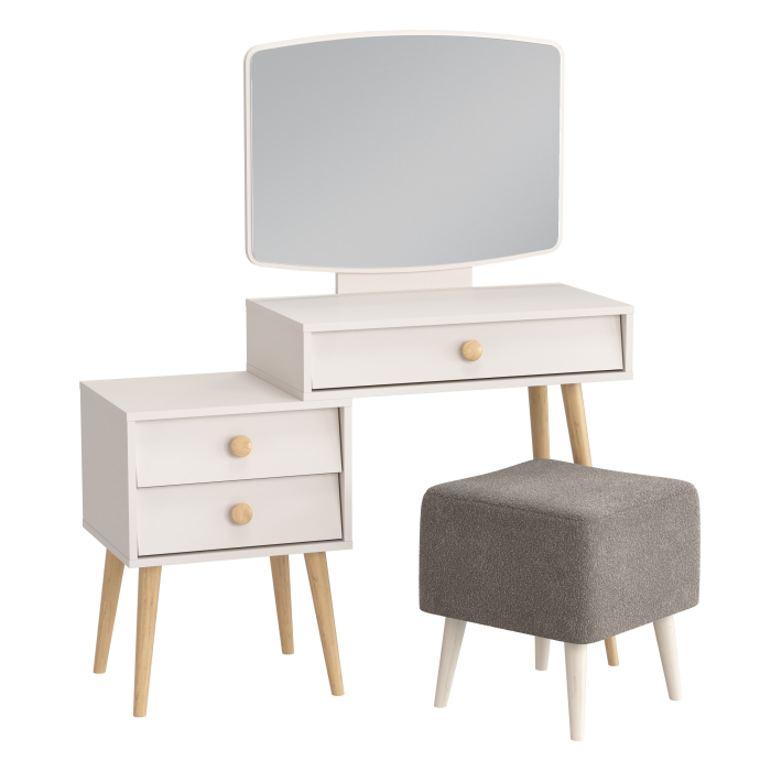 С зеркалом, Пуфик на ножках Куби и трюмо для спальни Афина