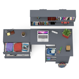 Стол компьютерный Мори МС-16 правый с навесной полкой и комодом МК800.1