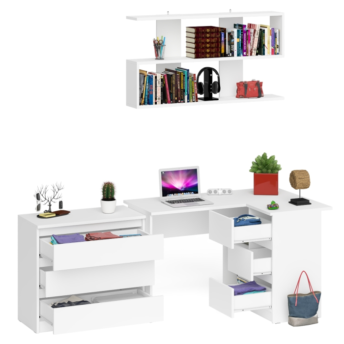 Домашние кабинеты, Стол компьютерный Мори МС-16 правый с навесной полкой и комодом МК800.1