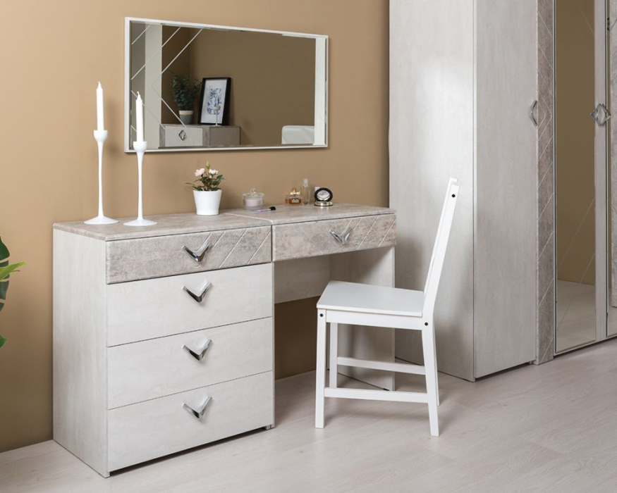 Туалетные столики, Стол туалетный Амели 12.48+Зерк шёлковый камень/бетон чикаго беж
