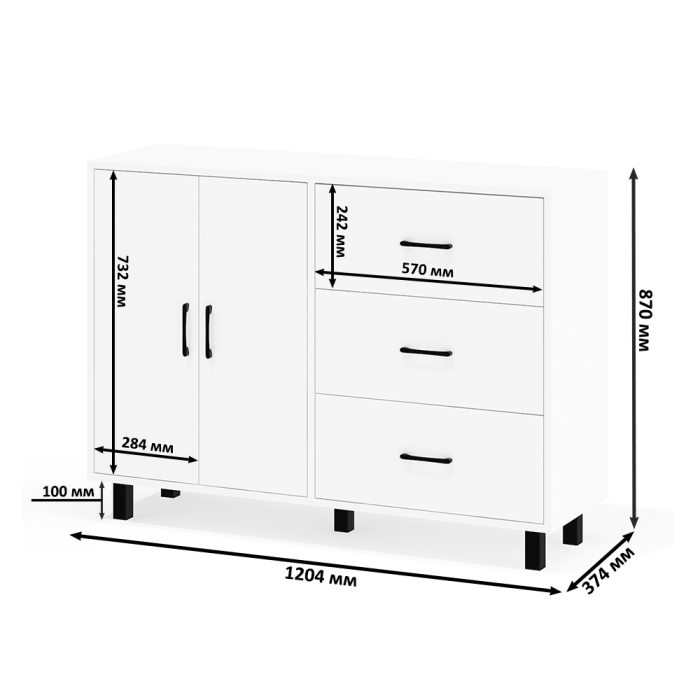 Комоды, Комод-тумба две дверки и три ящика РВК 123-1204