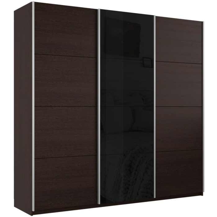 Шкафы-купе 3-х дверные, Шкаф-купе Прайм 3-х дверный ДСП/Стекло черное/Доводчики 210х57х230