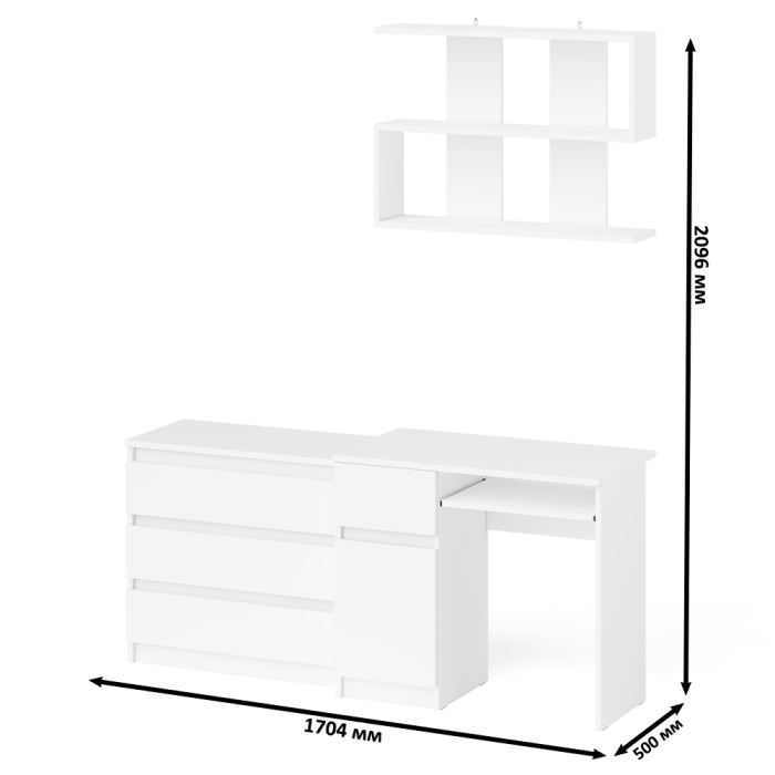 Прямые компьютерные столы, Однотумбовый стол компьютерный Мори МС-1 левый с комодом три ящика и навесной полкой 900