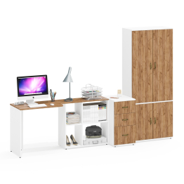 Тумбочка для бумаг три ящика Лидер-8 и стол с бельевым шкафом 20Б