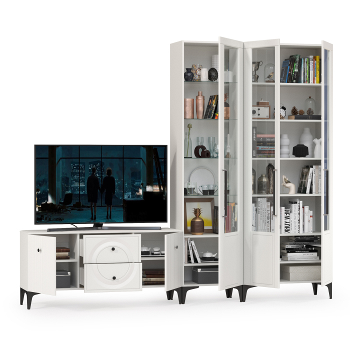 Стенки для гостиной, Широкий сервант с ТВ-тумбой Валенсия № 76