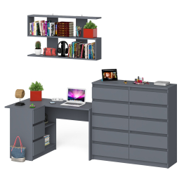 Стол угловой компьютерный Мори МС-16 левый с комодом на 10-ть ящиков и полкой на 1200