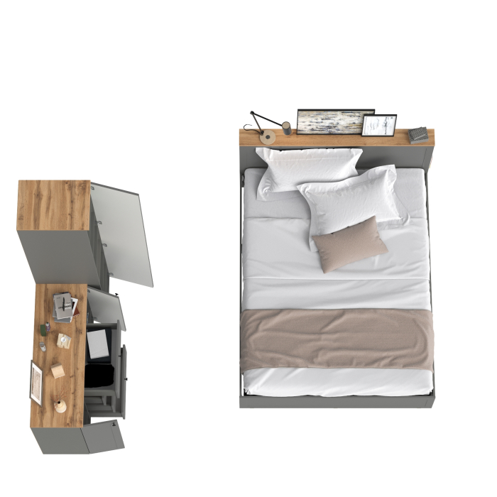 Спальные гарнитуры, Двухспальная кровать с ортопедическим основанием Остин и платяной шкаф-пенал с тумбой-комодом