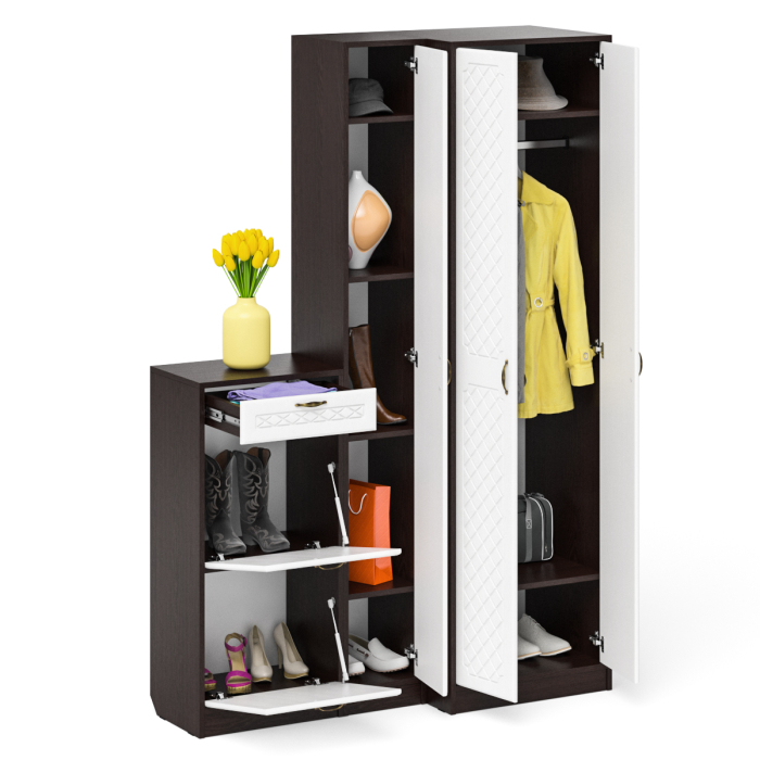 Прихожие, Обувница П-6 две секции с пеналом и шкафом № 28 МДФ фрезеровка ромб