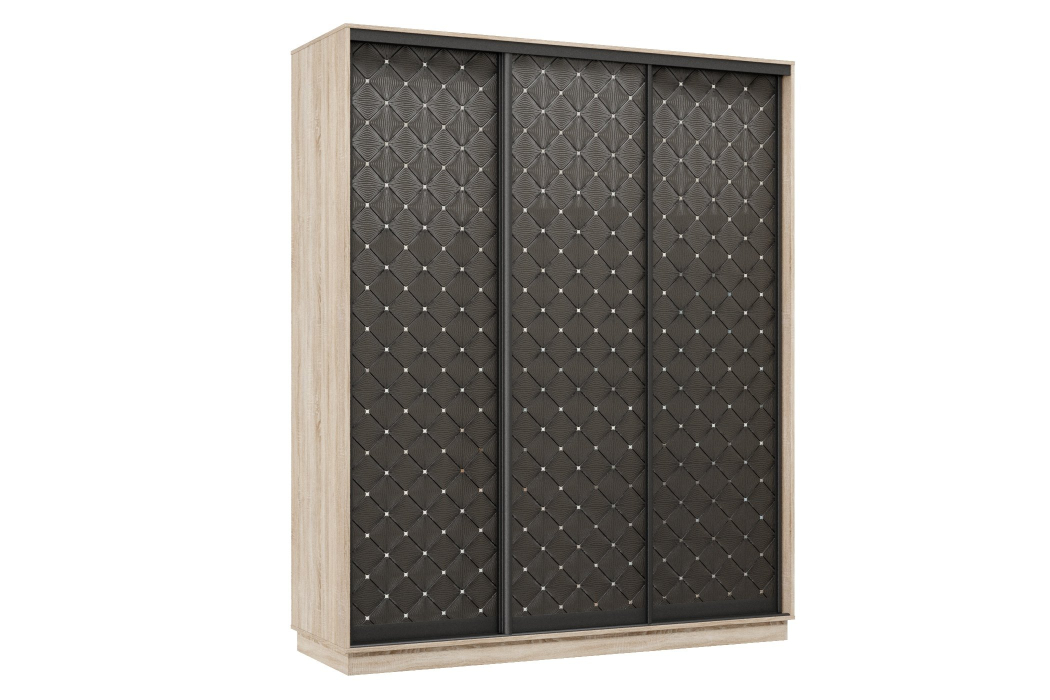 Шкафы-купе 3-х дверные, Шкаф-купе Премьер 24 (01РЧ;01РЧ;01РЧ) фасады ромб чёрный/трёхдверный/Профиль чёрный муар