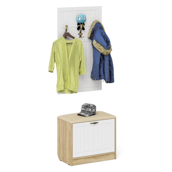 Прихожие, Обувница с мягким сиденьем с вешалкой для одежды П-6 МДФ фрезеровка прованс