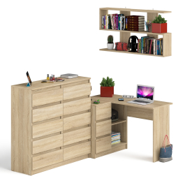Стол угловой компьютерный Мори МС-16 левый с комодом на 10-ть ящиков и полкой на 1200