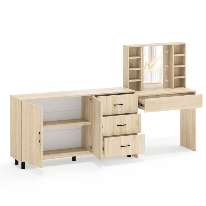 С зеркалом, Косметический cтол с подсветкой и ящиком 115 и комод 123-1604