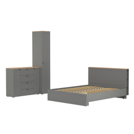 Двухспальная кровать с ортопедическим основанием Остин и платяной шкаф-пенал с тумбой-комодом