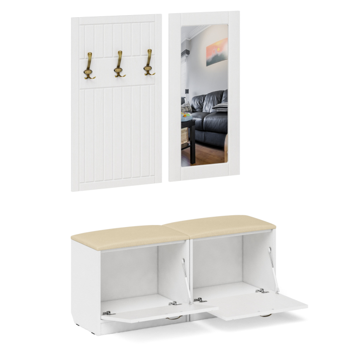 Прихожие, Две обувницы с сиденьем зеркалом и вешалкой П-6 МДФ фрезеровка прованс