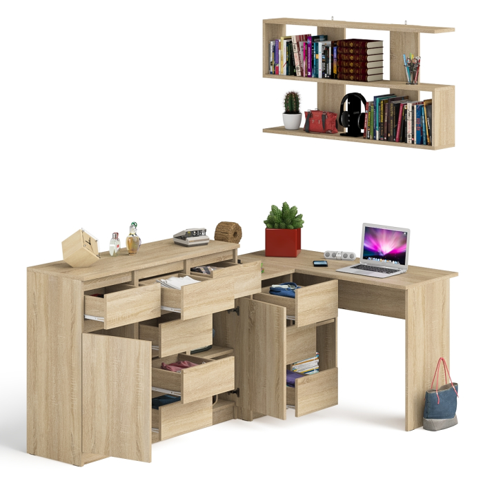 Домашние кабинеты, Стол компьютерный угловой Мори МС-16 левый с комодом МК1200.4 и навесной открытой полкой 1200