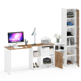 Стол компьютерный с пеналом с пятью полками и тумба с нишей Лидер-8