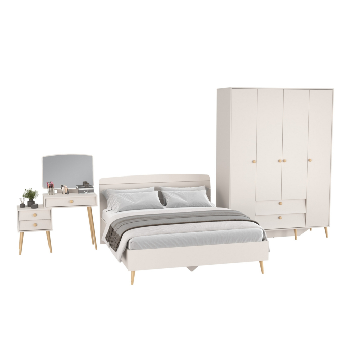 Спальные гарнитуры, Шкаф-комод 4-х дверный с кроватью 1600 Афина и трюмо с зеркалом