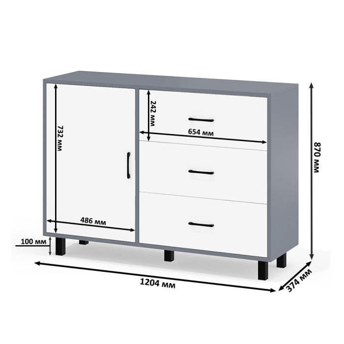 Туалетные столики, Туалетный столик с подсветкой 115 и комод с дверкой и 3-мя ящиками 122-1204