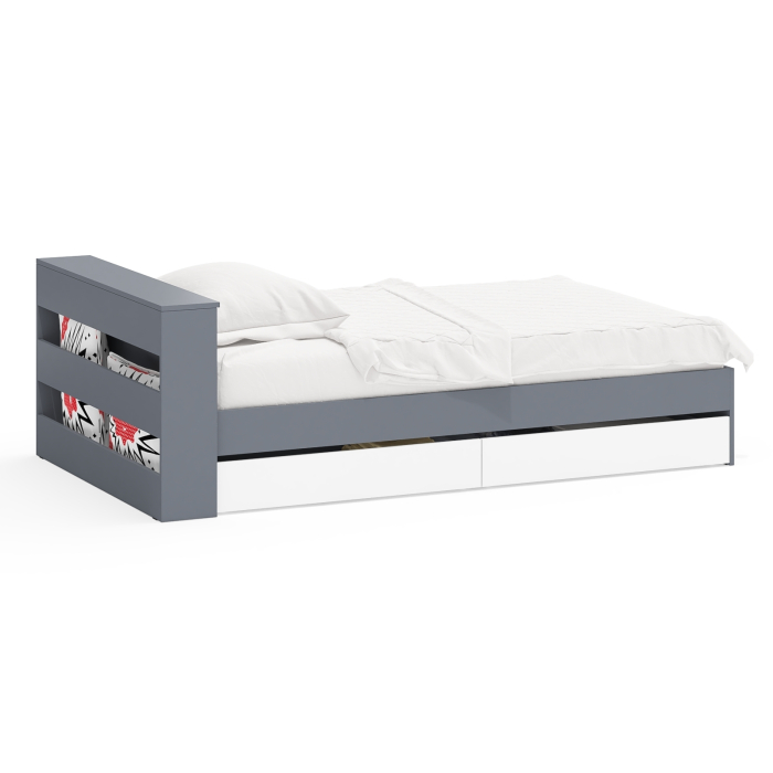 Кровати 120 см, Кровать с ящиками и ящиком для хранения белья односпальная Ксения 1200