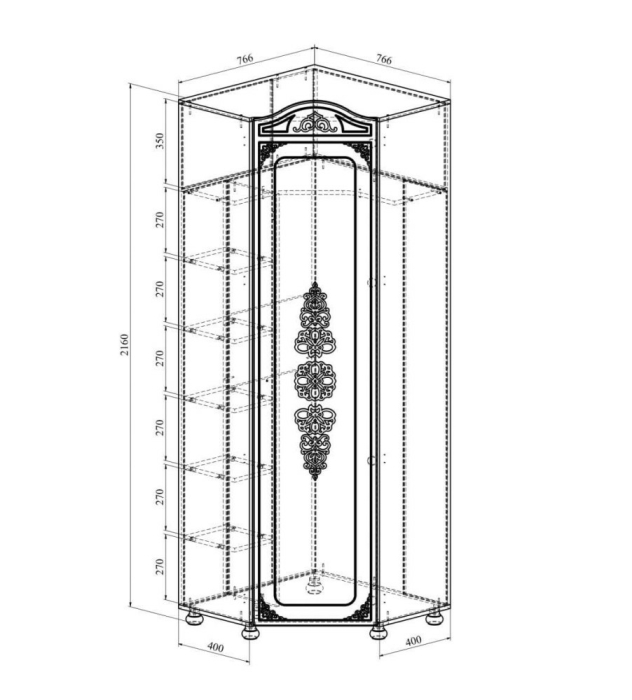 Угловые шкафы, Шкаф угловой с зеркалом Ассоль плюс АС-522К