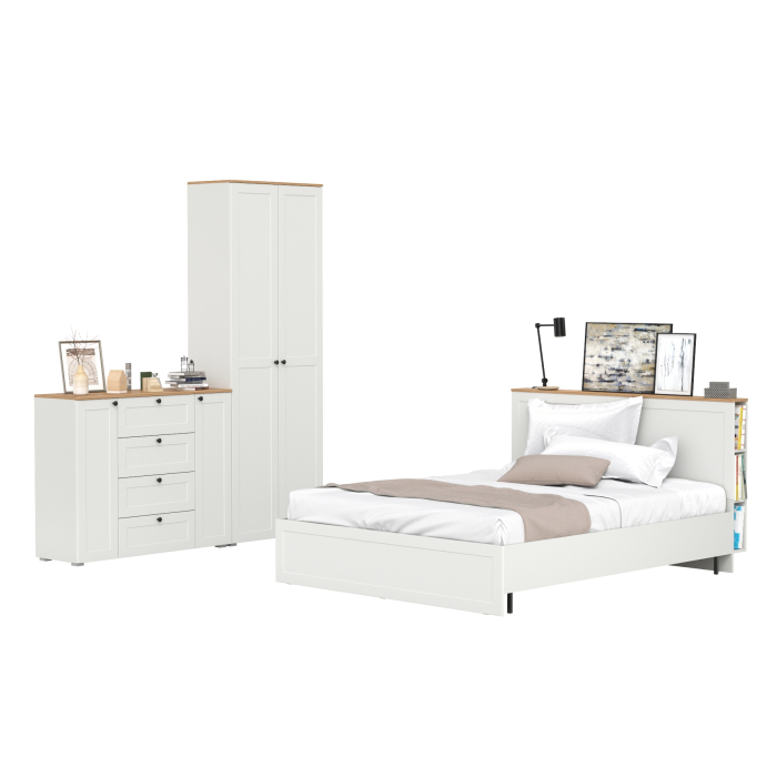 Спальные гарнитуры, Мебель для спальни Остин из кровати 1600 с основанием и шкаф двудверного с комодом 16.221