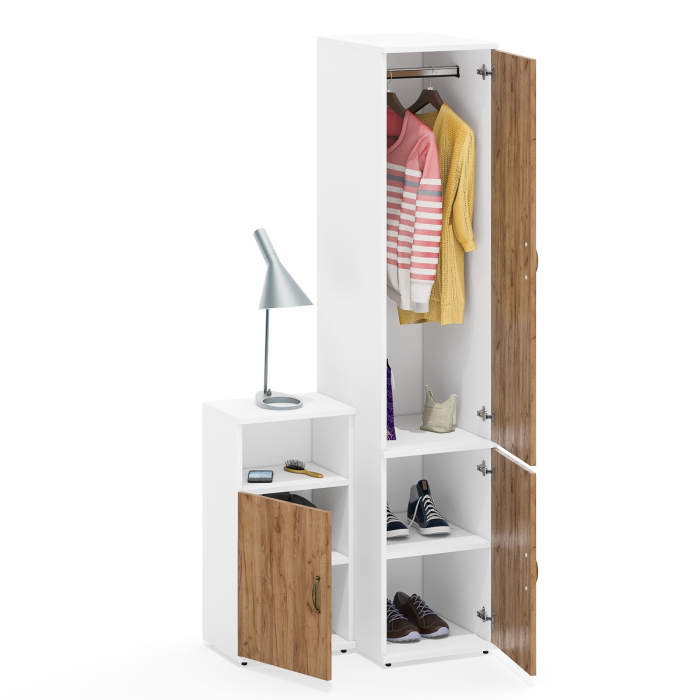 Домашние кабинеты, Пенал глубокий с вешалкой для одежды и полкой и тумба с открытой нишей Лидер-8