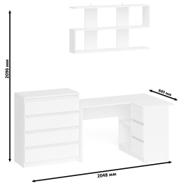 Книжная навесная полка Мори с угловым компьютерным столом МС-16 правым и комодом Мори МК800.4