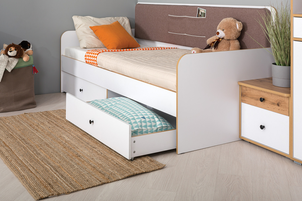 Для девочек, Вуди Компоновка № 36 белый премиум/дуб крафт золотой/саванна латте, сп. м. 900х2000 мм., б/м, о/е, матрас высотой до 200 мм.