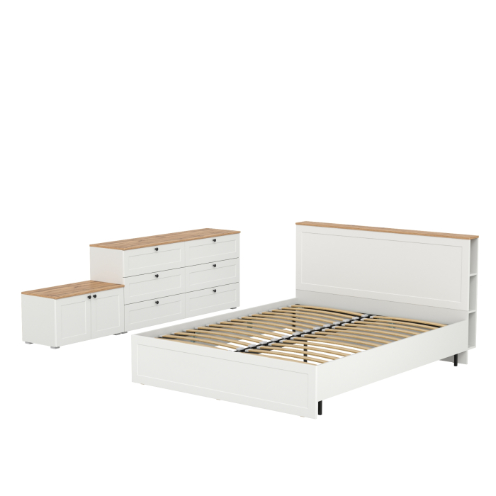 Спальные гарнитуры, Кровать Остин с ортопедическим основанием с комодом 6-ть ящиков и тумбой с дверками