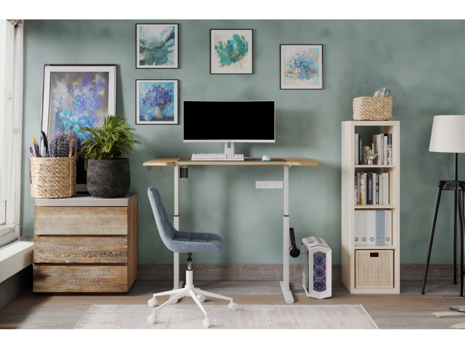 Прямые компьютерные столы, Компьютерный стол Маркос с механизмом подъема 120х75х75, белый