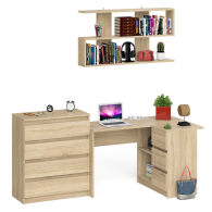 Домашние кабинеты, Книжная навесная полка Мори с угловым компьютерным столом МС-16 правым и комодом Мори МК800.4