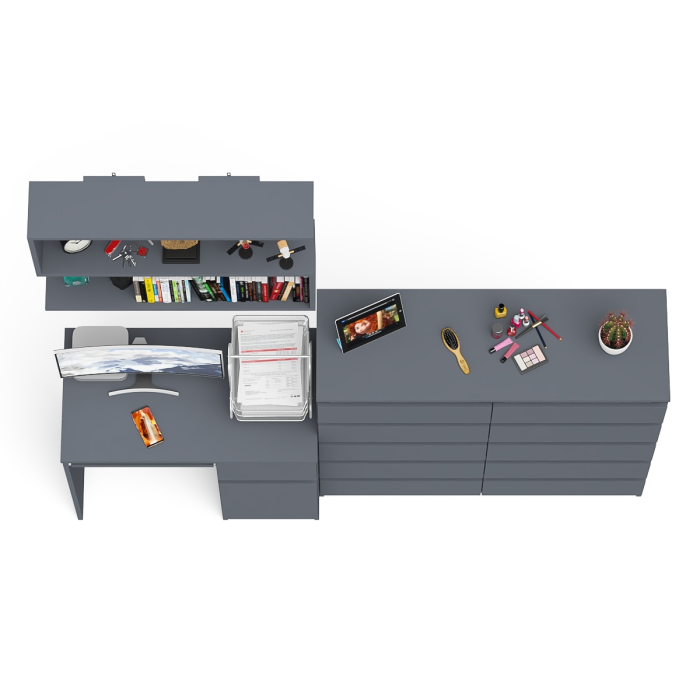 Домашние кабинеты, Стол компьютерный Мори МС-1 правый с комодом на 10-ть ящиков и навесной полкой 900