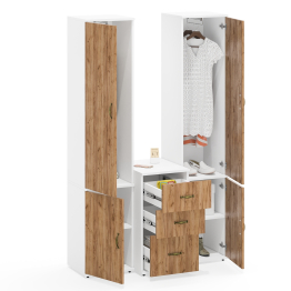 Два пенала для белья и одежды Лидер-8 и тумба на три выдвижных ящика