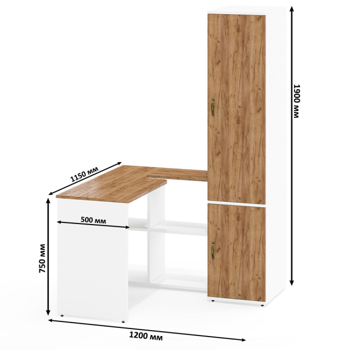Домашние кабинеты, Глубокий пенал 23Б и стол компьютерный трансформер Лидер-8