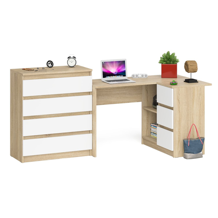 Домашние кабинеты, Комод Мори МК-800 4 ящика и угловой стол компьютерный МС-16 правый