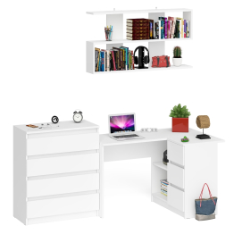 Книжная навесная полка Мори с угловым компьютерным столом МС-16 правым и комодом Мори МК800.4