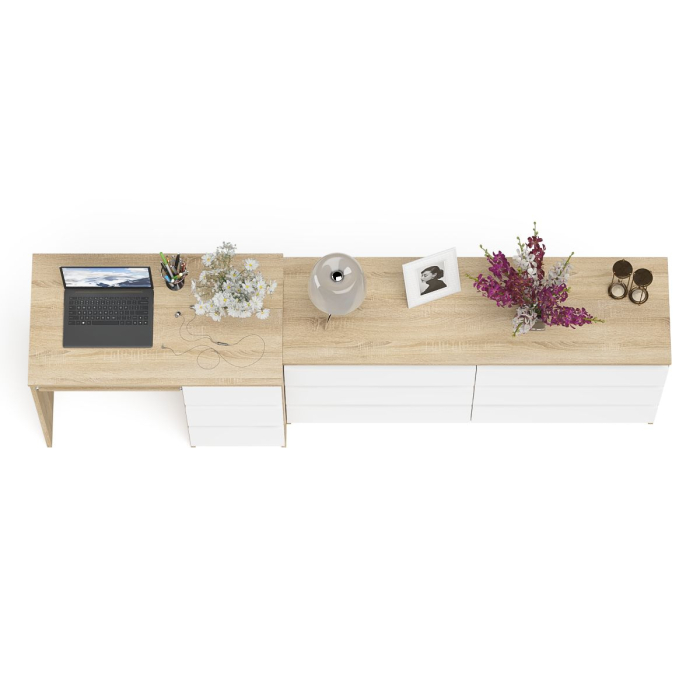 Домашние кабинеты, Комод 1380 6-ть ящиков Мори с однотумбовым столом компьютерным МС-6 правым