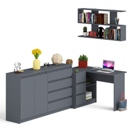 Угловой компьютерный стол с тремя ящиками Мори МС-16 левый с тумбой-комодом и книжной полкой
