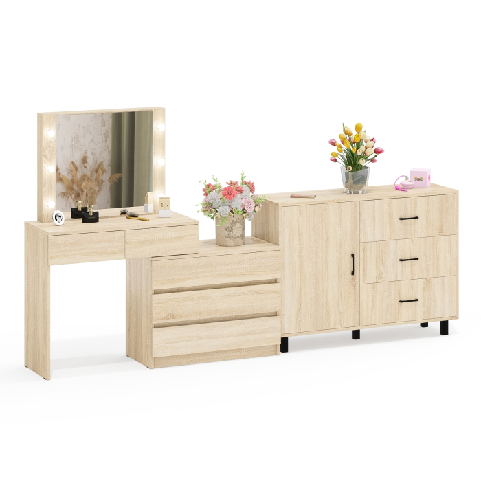 Туалетные столики, Угловой туалетный столик с подсветкой 110 и тумба-комод дверка и 3 ящика 122-1204