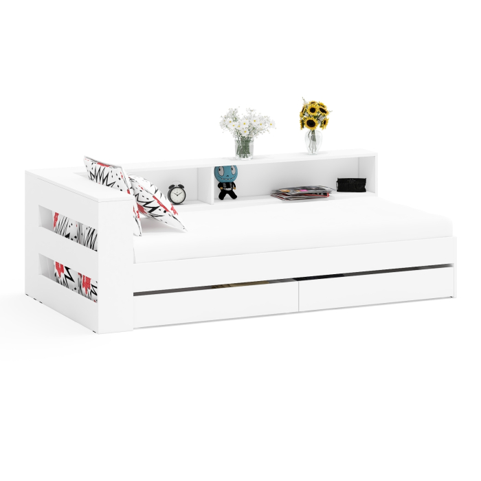 Кровати 90 см, Кровать односпальная 900 с ящиками и прикроватным блоком Ксения