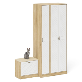 Шкаф с пеналом и тумбой для обуви с мягким сиденьем П-6-500 фрезеровка ромб